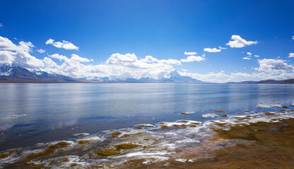 The lake and Chomolhari mountain in Tibet 