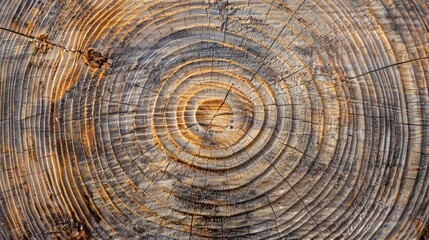 Naklejka premium Forest Abstract. Felled Tree Stump Showing Annual Rings in Section of Trunk