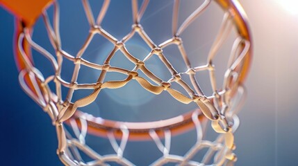 Close-Up of Basketball Hoop with Net Against Blue Sky. Generative ai.