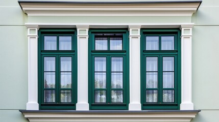 Obraz premium House Window. New Horizontal White Vinyl Replacement Windows with Green Trim