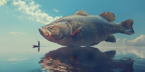 Angler reels in a massive catch during deep-sea fishing. Concept Deep-Sea Fishing, Angler, Massive Catch, Fishing Adventure, Ocean Excursion