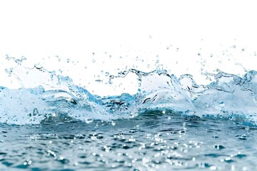 Abstract background with blue water waves, splashes and drops isolated on transparent background