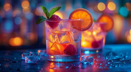 Vibrant summer night cocktail party