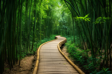 Fototapeta premium Pathway through a tranquil bamboo forest
