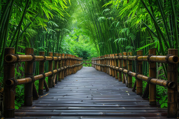 Obraz premium Pathway through a tranquil bamboo forest