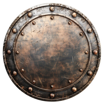 isolated old round rusty metal shield - metal banner, design element