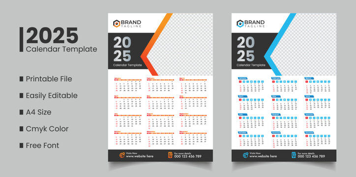 Colorful corporate business single wall calendar design template