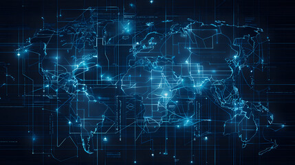 Digital map with luminescent borders futuristic art