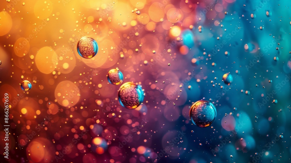 Aufkleber abstract colorful background with bubbles and bokeh. macro photography of water droplets in vibrant 