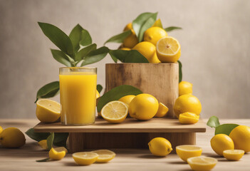 Background lemon podium product fruit platform cosmetic scene display citrus yellow Podium lemon vit