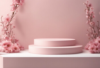 Background podium 3D spring flower product beauty pink display nature 3D podium stand background sce