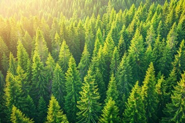 Fototapeta premium Sunlight bathing the lush green forest canopy