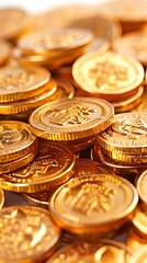 Diverse Golden Coins Symbolizing Wealth and Prosperity on White Background