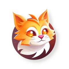 Obraz premium Cute cartoon cat illustration, adorable ginger kitten portrait with big eyes for kids brand, logo, or sticker design