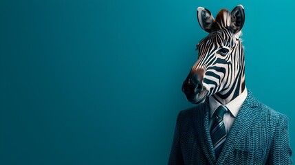 Zebra Businessman in Suit Blends Seamlessly with Striped Pattern on Plain Background