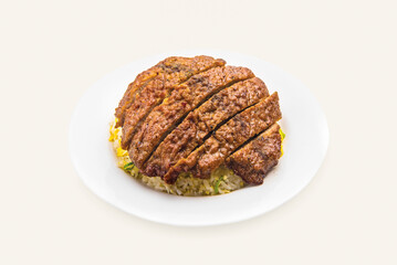 Pork Chop Fried Rice served in plate isolated on grey background side view of hong kong food