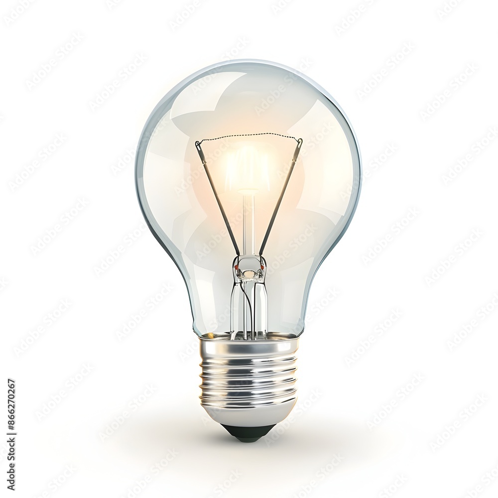 Poster simple light bulb icon representing idea with glowing effect on white background