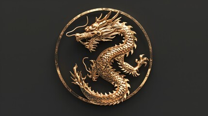 Chinese gold dragon sign in round shape.