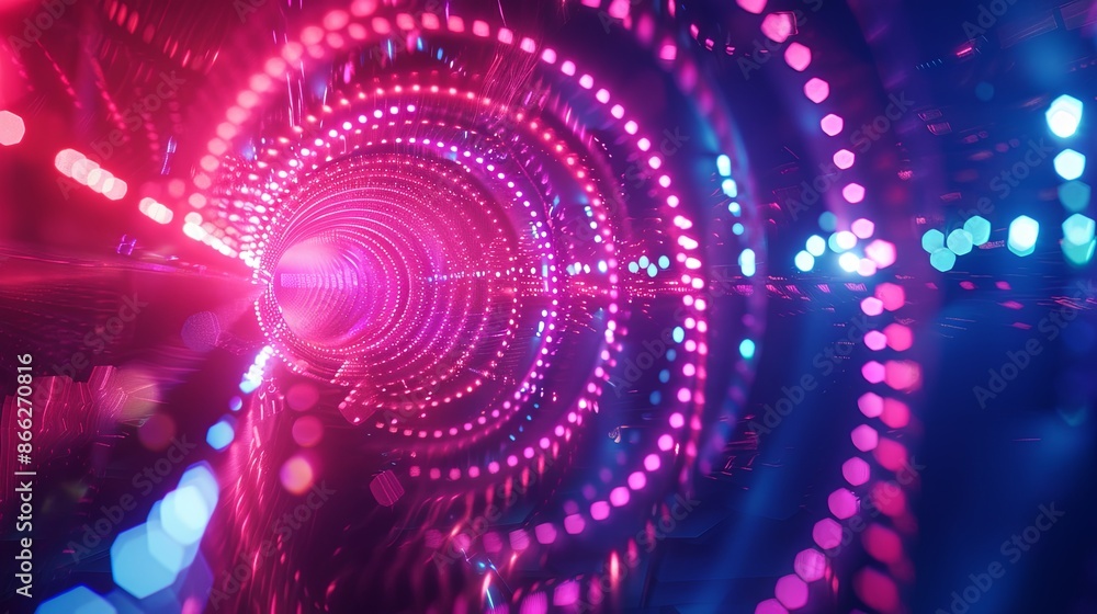 Aufkleber 3d render, abstract background with blue and pink light rays and bokeh lights