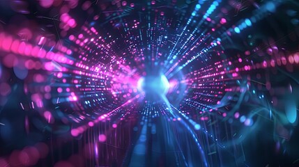 Obraz premium 3d render, abstract background with blue and pink light rays and bokeh lights