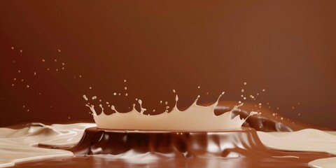 Chocolate podium 3D background product coffee stand display platform liquid milk splash. 3D chocolate wave cocoa podium