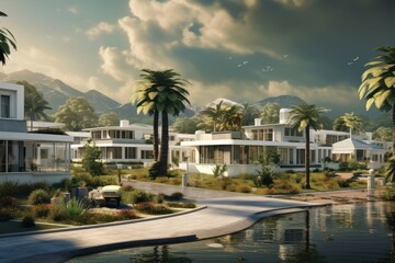 Fototapeta premium Suburb architecture outdoors building.