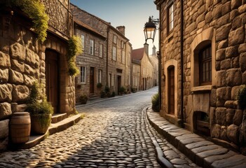 Naklejka premium detailed view cobblestone street, pavement, stones, texture, urban, city, vintage, rough, surface, background, pattern, historic, architecture, alley, road