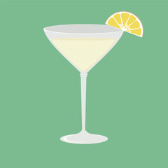 Cocktail on isolated background with lemon. Vector illustration of a summer drink.