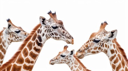 Giraffe family against white backdrop