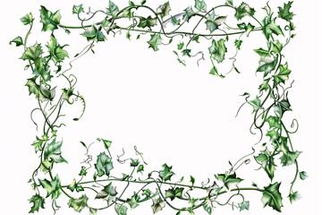 Fototapeta premium A detailed frame of green ivy leaves and vines arranged intricately on a white background