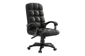 Black leather office chair isolated on transparent background