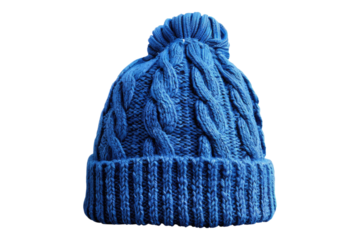 Blue knitted hat isolated on transparent background