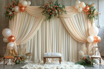 the backdrop with matching decorative balloons and flowers professional advertising food photography