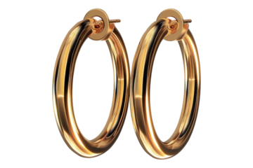 Elegant gold hoop earrings isolated on transparent background