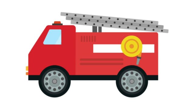 animated video of a fire engine with a blazing siren on a white background