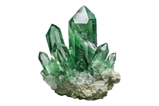 Green crystal minerals isolated on transparent background