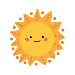 Cute vector sun . Children's illustration. Print. White isolated background.