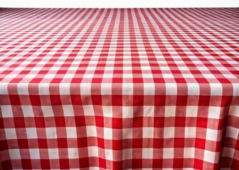 Vibrant red and white checkered tablecloth featuring a textured gingham pattern, ideal as a rustic background for Italian cuisine or a charming picnic setting.
