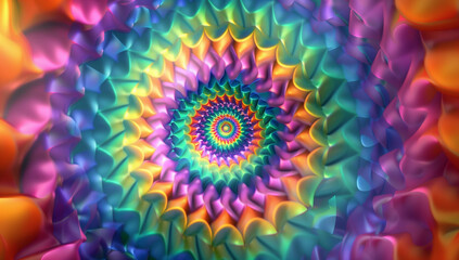 A vibrant background with intricate patterns and vibrant colors that evoke a sense of movement and depth, inspired by psychedelic art and op-art designs. Featuring symmetrical geometric shapes f