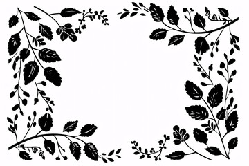 A black leafy border design on a white background with intricate leaf patterns