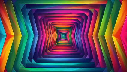 A vibrant background with intricate patterns and vibrant colors that evoke a sense of movement and depth, inspired by psychedelic art and op-art designs. Featuring symmetrical geometric shapes f