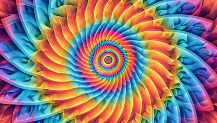 A vibrant background with intricate patterns and vibrant colors that evoke a sense of movement and depth, inspired by psychedelic art and op-art designs. Featuring symmetrical geometric shapes f