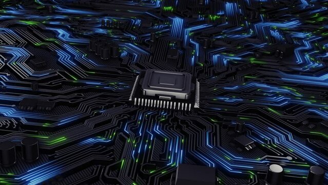 AI evolution cyberpunk Circuit board sci-fi Technology background Computer Processors CPU and GPU. Motherboard digital chip. digital chip tech science Tech science. cyberpunk blocks chain data network