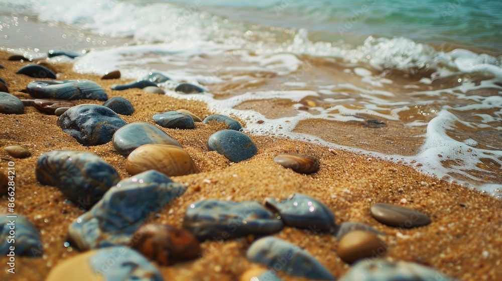 Sticker tropical beach with stones and vibrant sand