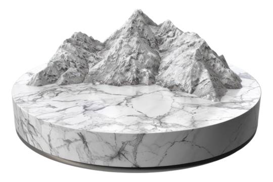 Round red and white marble podium isolated on transparent background