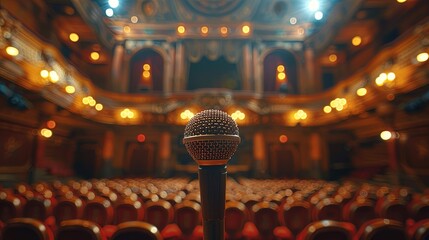 A Microphone Stands Ready On Stage in a Theater