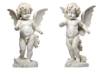 Fototapeta premium White marble statue of sitting cherub, isolated on transparent background