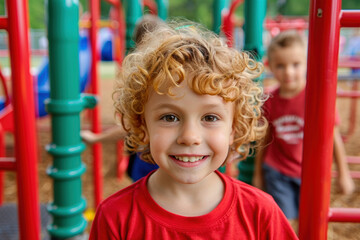 Happy students in a playground, active and joyful, back to school playtime