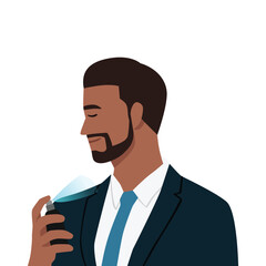 Man spraying parfume. Flat vector illustration isolated on white background