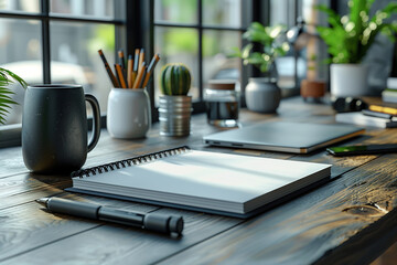 A Modern Workspace With a Blank Notebook and Pen Ready for Writing